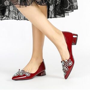 Women's Elegant Red Embellished Women's Flats